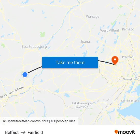 Belfast to Fairfield map