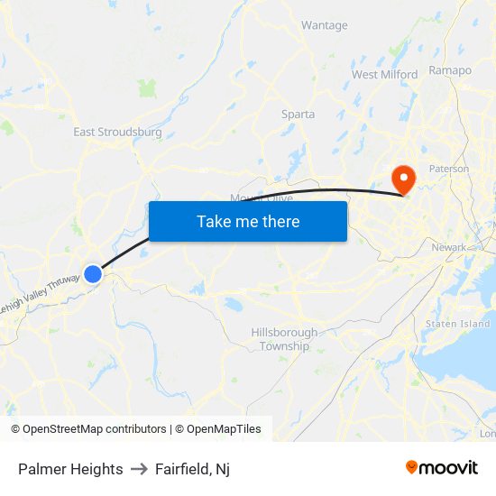 Palmer Heights to Fairfield, Nj map