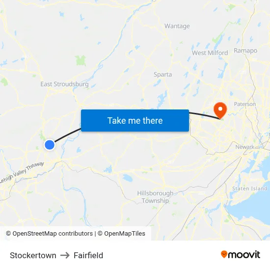 Stockertown to Fairfield map