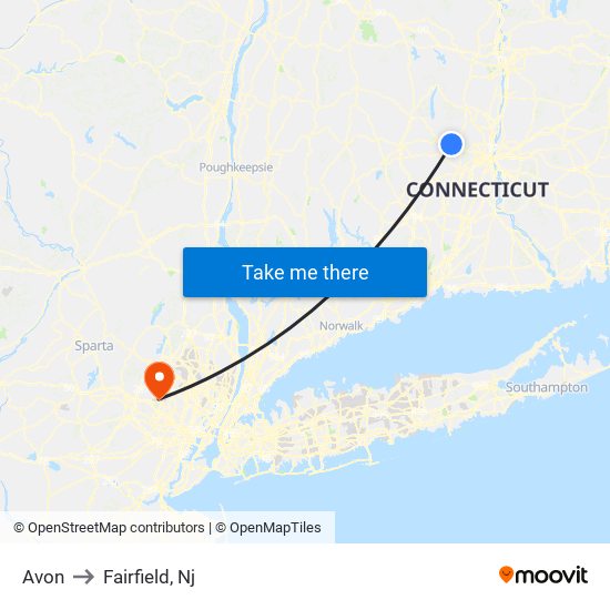 Avon to Fairfield, Nj map