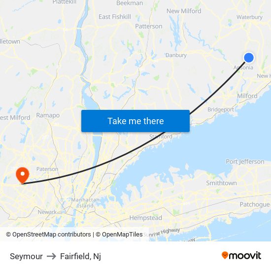 Seymour to Fairfield, Nj map