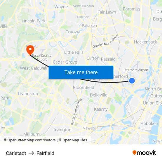 Carlstadt to Fairfield map