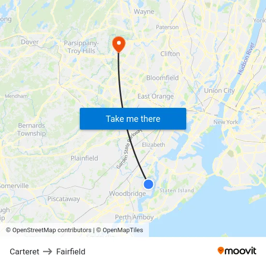 Carteret to Fairfield map