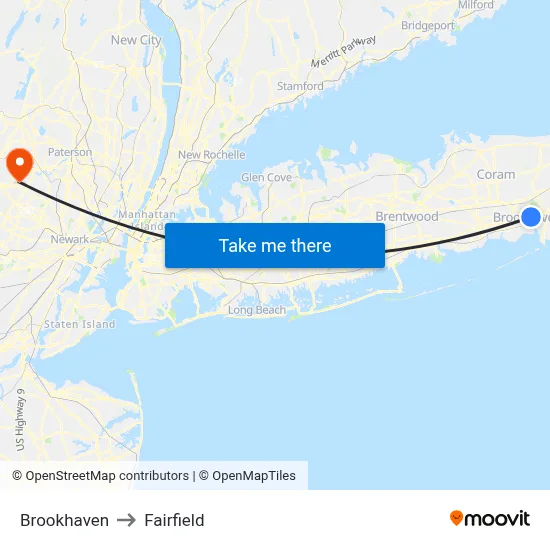 Brookhaven to Fairfield map