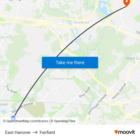 East Hanover to Fairfield map