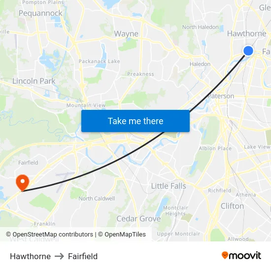 Hawthorne to Fairfield map