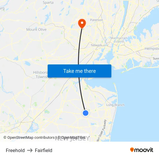 Freehold to Fairfield map