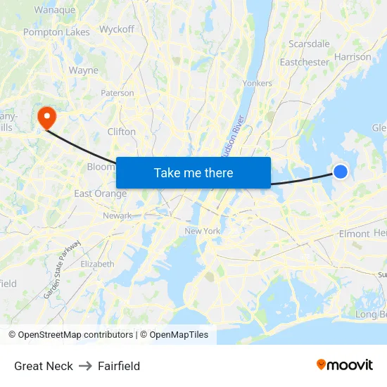 Great Neck to Fairfield map