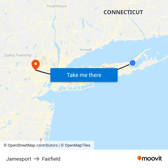 Jamesport to Fairfield map