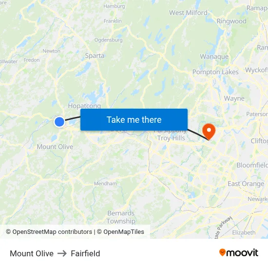 Mount Olive to Fairfield map