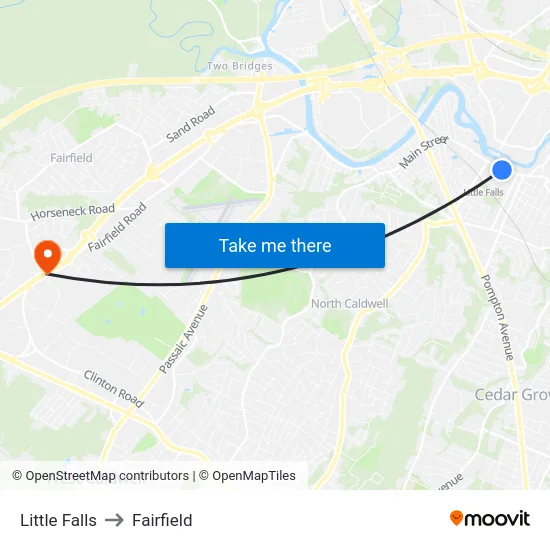 Little Falls to Fairfield map