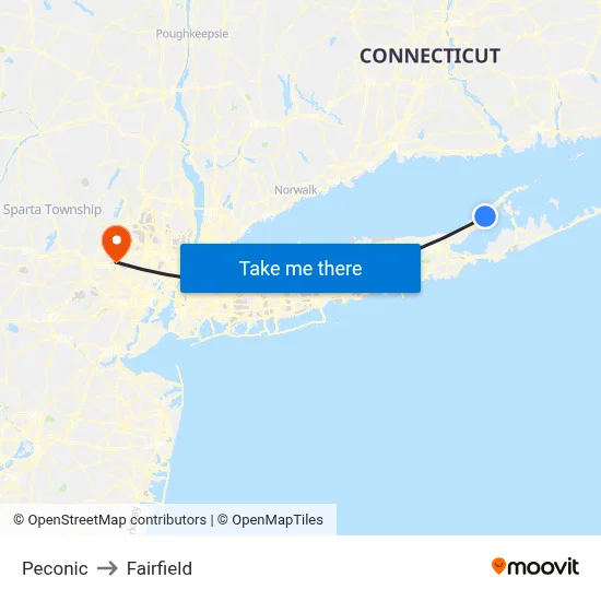 Peconic to Fairfield map