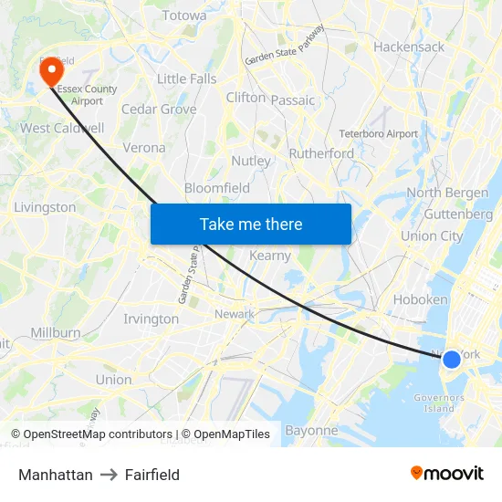 Manhattan to Fairfield map