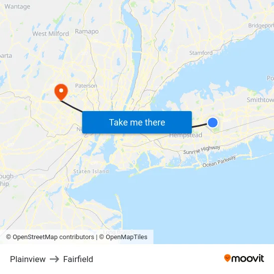 Plainview to Fairfield map