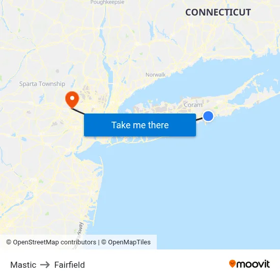 Mastic to Fairfield map
