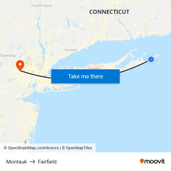 Montauk to Fairfield map