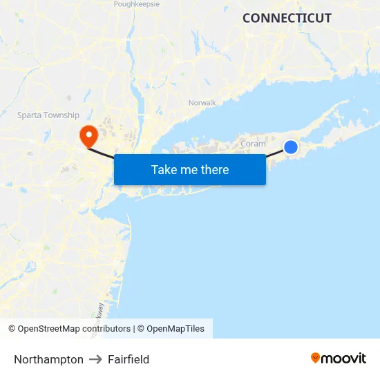 Northampton to Fairfield map
