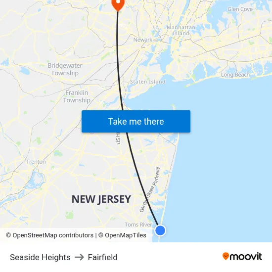 Seaside Heights to Fairfield map