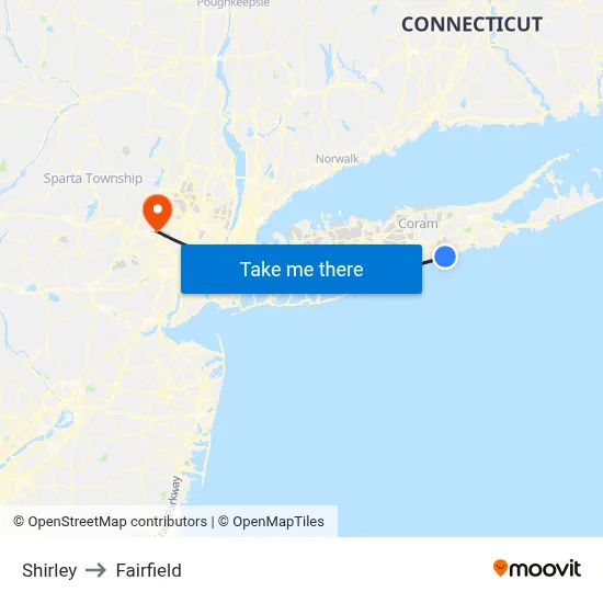 Shirley to Fairfield map