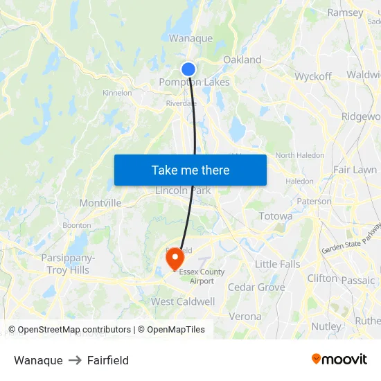 Wanaque to Fairfield map
