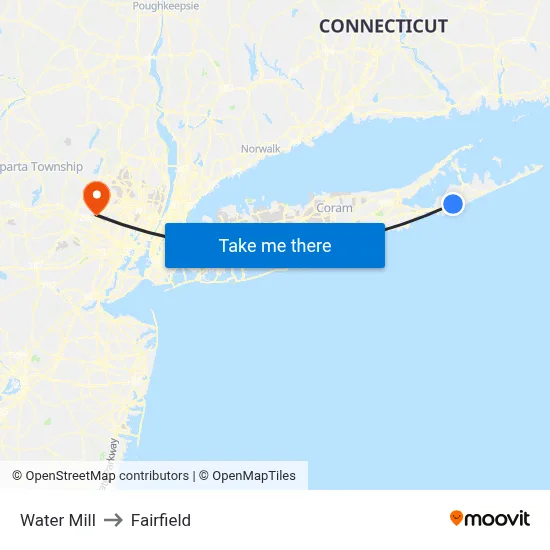 Water Mill to Fairfield map