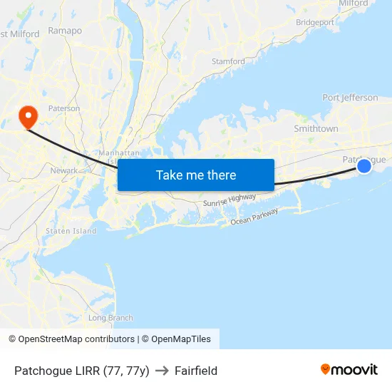Patchogue LIRR (77, 77y) to Fairfield map