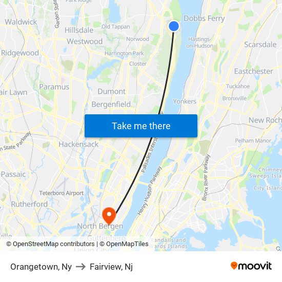 Orangetown, Ny to Fairview, Nj map