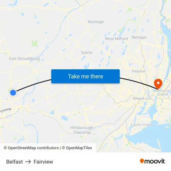 Belfast to Fairview map