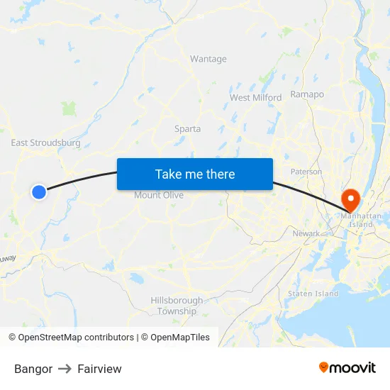 Bangor to Fairview map