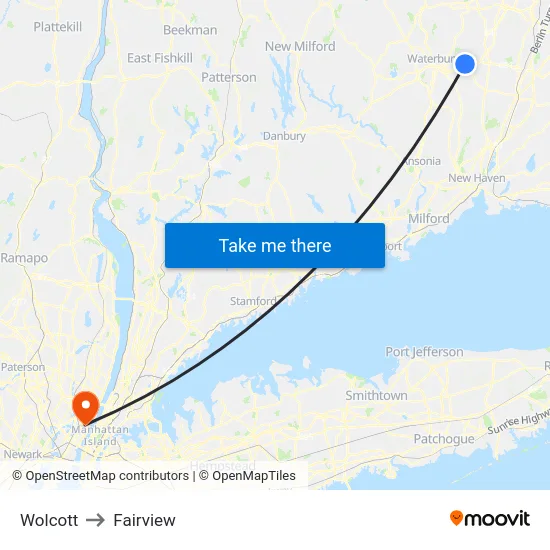 Wolcott to Fairview map