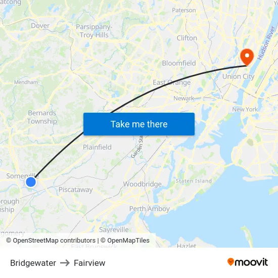 Bridgewater to Fairview map