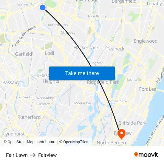 Fair Lawn to Fairview map