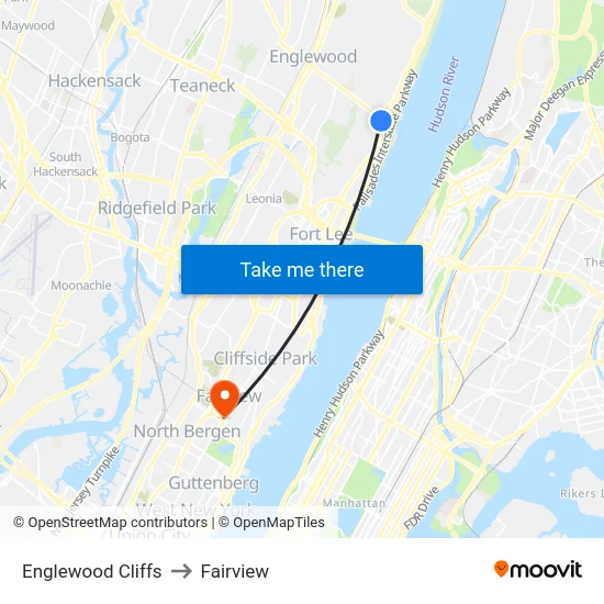 Englewood Cliffs to Fairview map