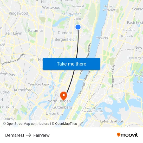 Demarest to Fairview map