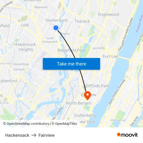 Hackensack to Fairview map