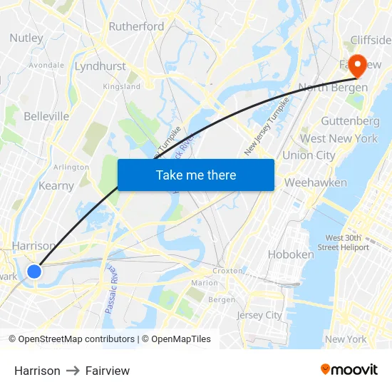 Harrison to Fairview map