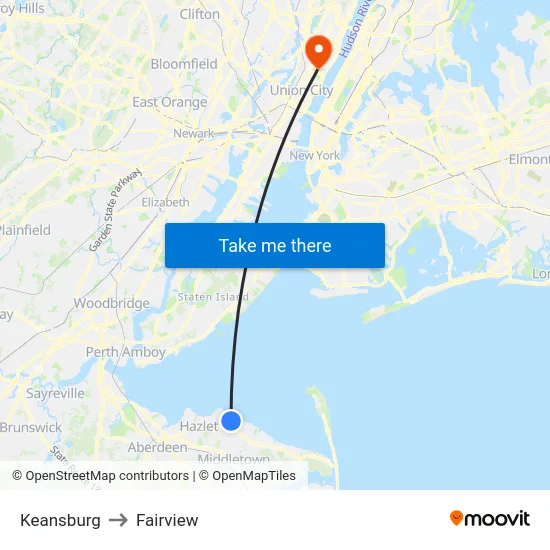 Keansburg to Fairview map