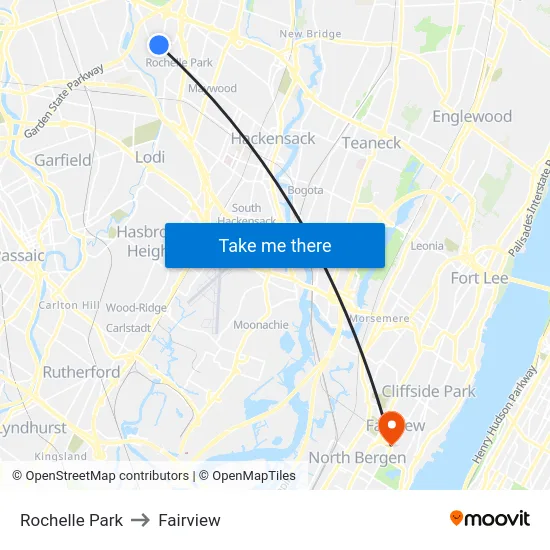 Rochelle Park to Fairview map