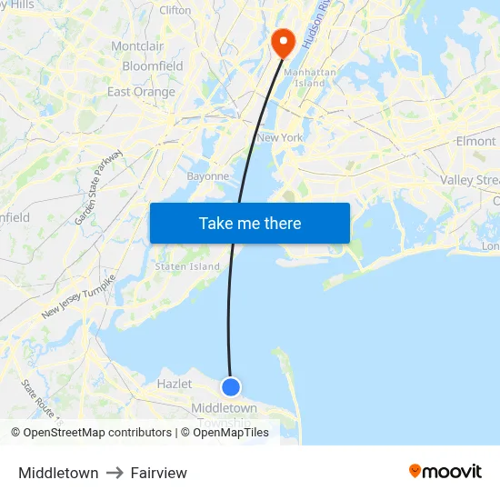 Middletown to Fairview map