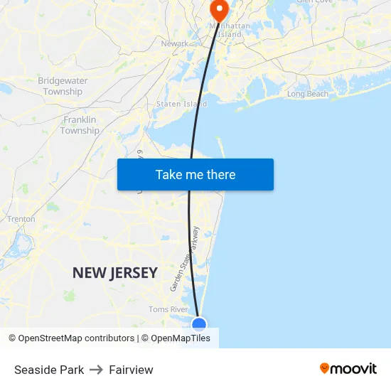 Seaside Park to Fairview map