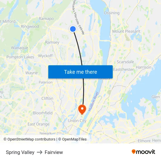 Spring Valley to Fairview map