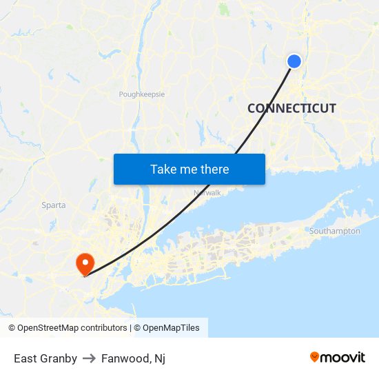 East Granby to Fanwood, Nj map