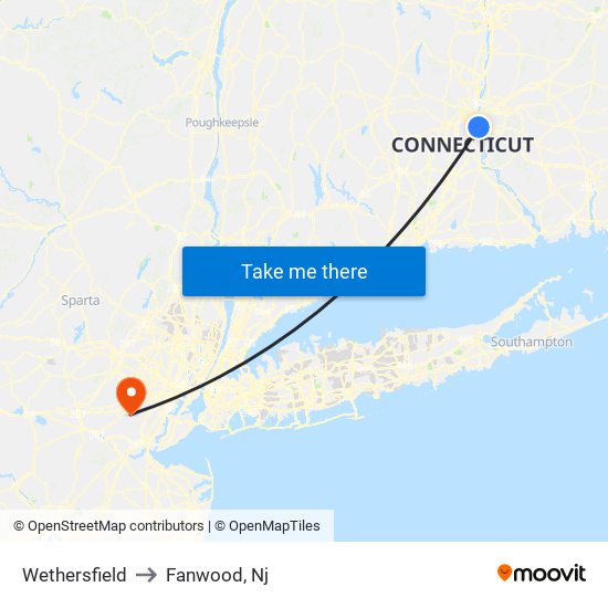 Wethersfield to Fanwood, Nj map