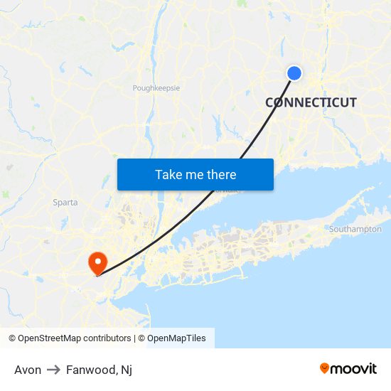 Avon to Fanwood, Nj map