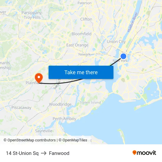 14 St-Union Sq to Fanwood map