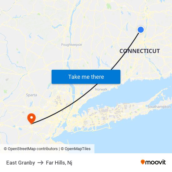 East Granby to Far Hills, Nj map