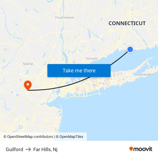 Guilford to Far Hills, Nj map