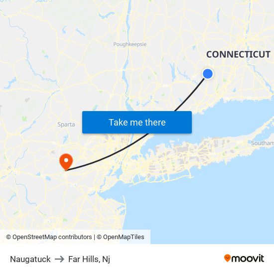 Naugatuck to Far Hills, Nj map