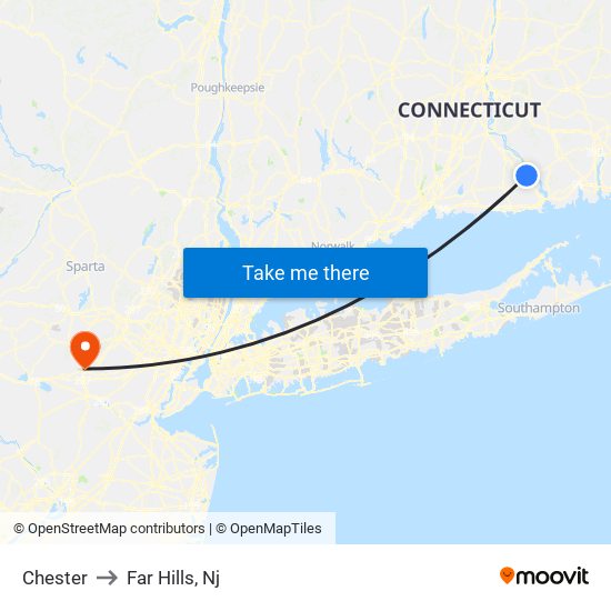 Chester to Far Hills, Nj map