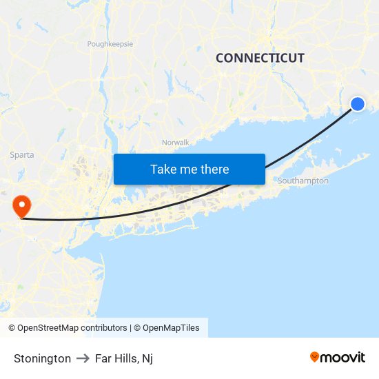 Stonington to Far Hills, Nj map